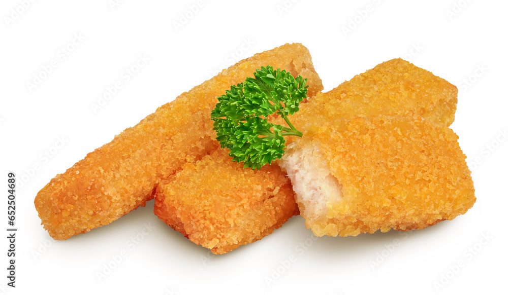 Fish finger or stick isolated on white background with full depth of field Fish finger or stick isolated on white background with full depth of field