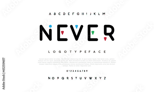 Never Modern abstract digital alphabet font. Minimal technology typography, Creative urban sport fashion futuristic font and with numbers. vector illustration