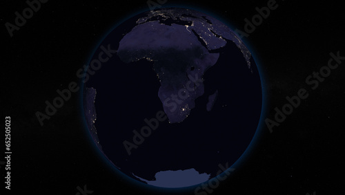 Planet Earth focused on Africa and Europe by night. Illuminated cities on dark side of the Earth. Elements of this image furnished by NASA photo