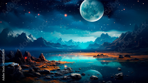 beautiful night starry sky and mountains