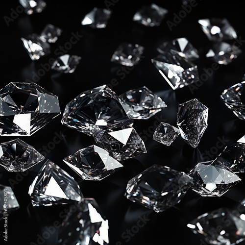 Shiny diamonds on black background   Generative AI