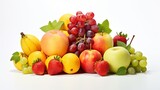 Fresh fruits isolated on white background. AI generated image