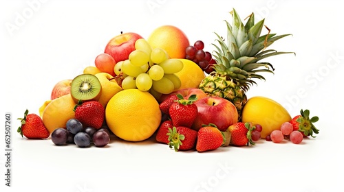 Fresh fruits isolated on white background. AI generated image