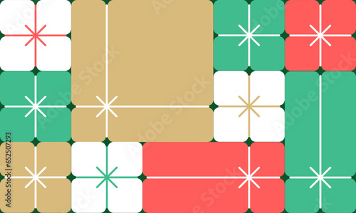 Illustration vectorielle pour la fête de Noël. Wallpaper de cadeaux carré. Bannière, fond d'écran, carte de vœux. Illustrations pour la veillée de Noël : des cadeaux géométrique. Simple, minimaliste