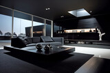 Modern home interior in black style, luxury dark design of living room
