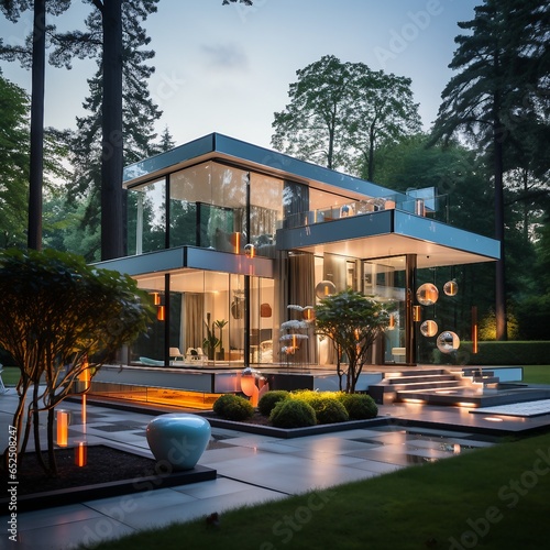 modern mansion that uses colored winow photo