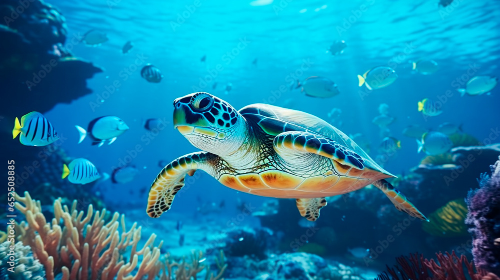 turtle in the sea. underwater view. turtle in the sea. underwater view.