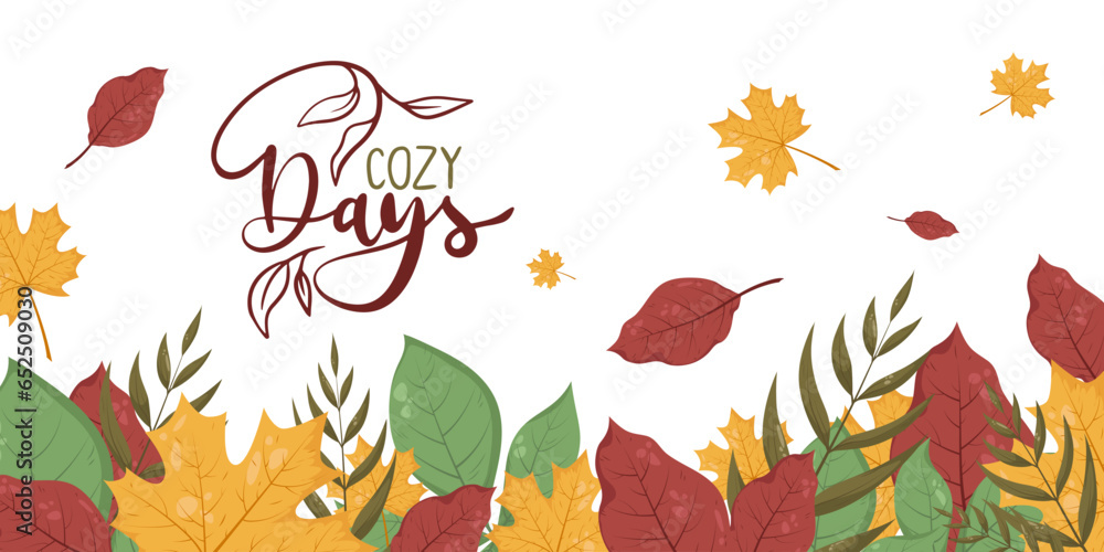 Harvest autumn leaves frame template with lettering. Vector llustration with place for text, photo. Thanksgiving Design element for sale, card, web, background, invitation, banner and flyers.	
