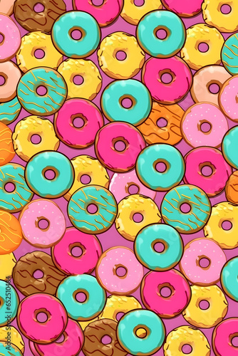 Wallpaper pattern of a cute doughnut, patternator, pink background. Food concept artwork photo