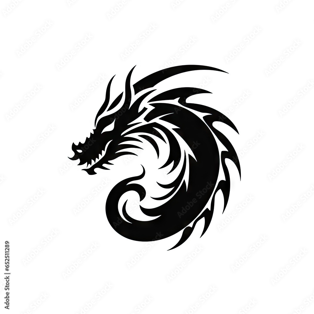 Dragon Icon, Chinese Draco Tattoo, Minimal Fantasy Dragon Isolated, New Year 2024 Symbol