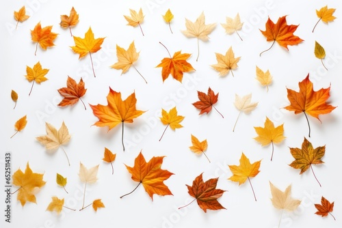 Fall s Contrast  White Background with Autumn Leaves 