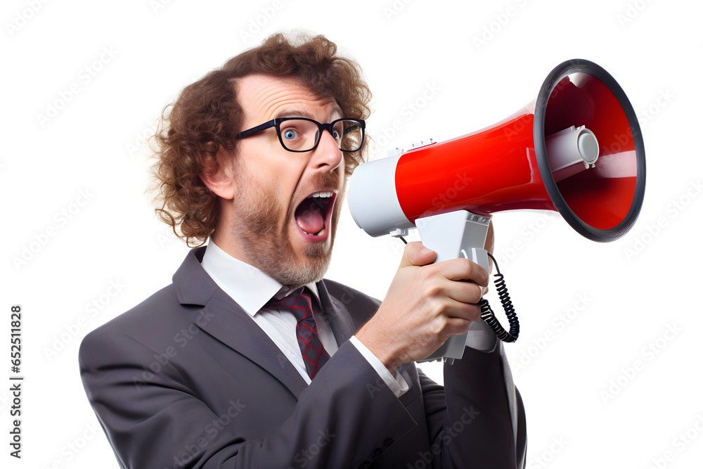Corporate Announcement: Businessman with Megaphone. Generative ai Corporate Announcement: Businessman with Megaphone. Generative ai