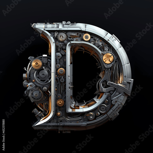 Mechanical Letter D Icon Graphic Poster Web Page PPT Backgrounds