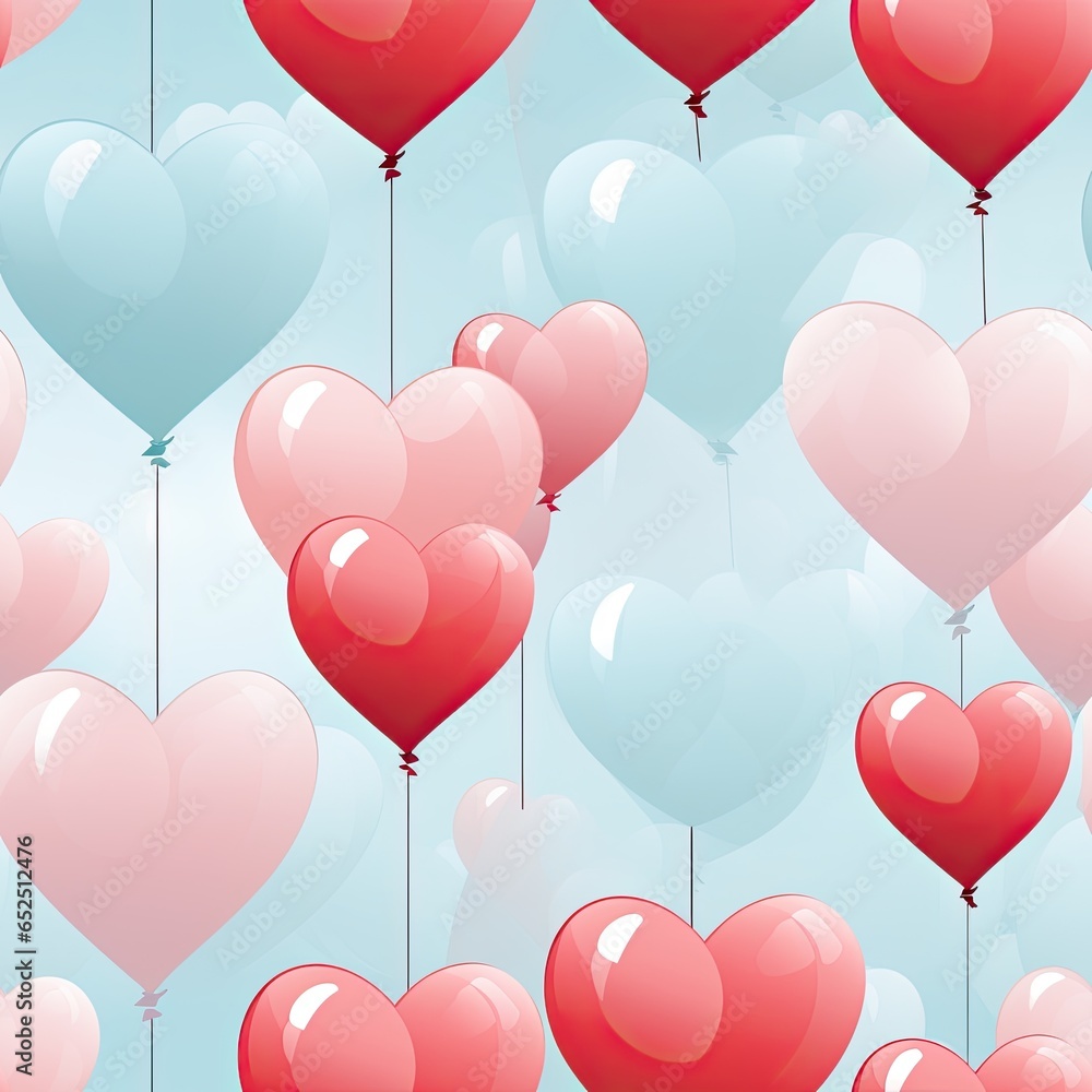 Radiant heart balloons on a repetitive seamless background.