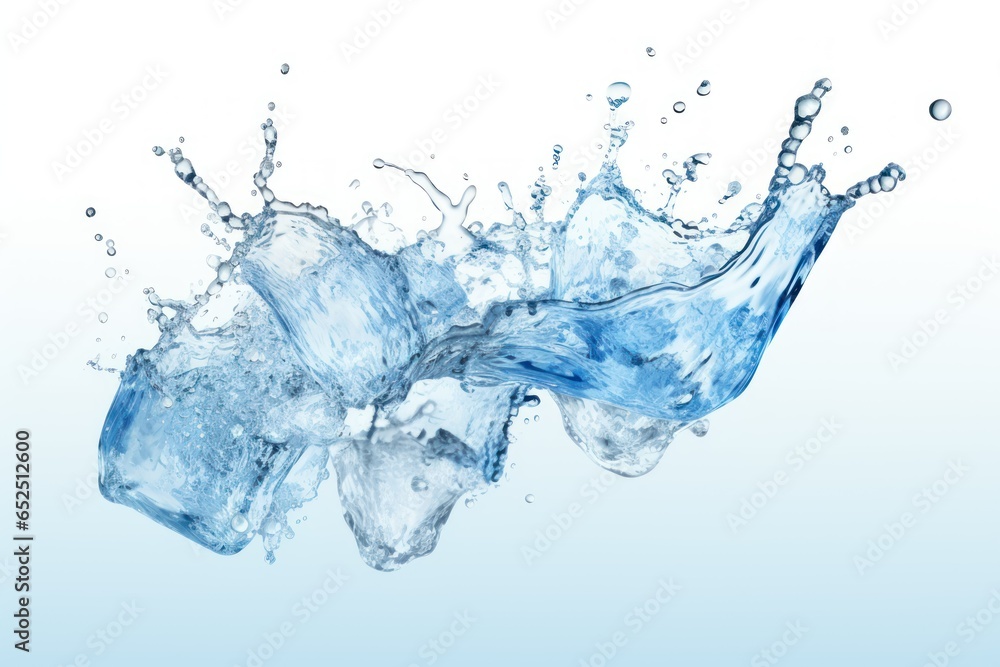 Frozen in Time: Blue Water Splash and Ice Cube Motion
