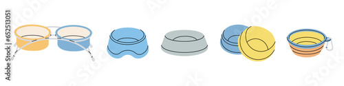 Pet bowls. Animals accessories, pet supplies. Vector illustration.