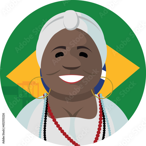 Typical woman from northeastern Brazil. Baiana. Brazilian flag, Bahia. Candomble. African Brazilian woman. Culture