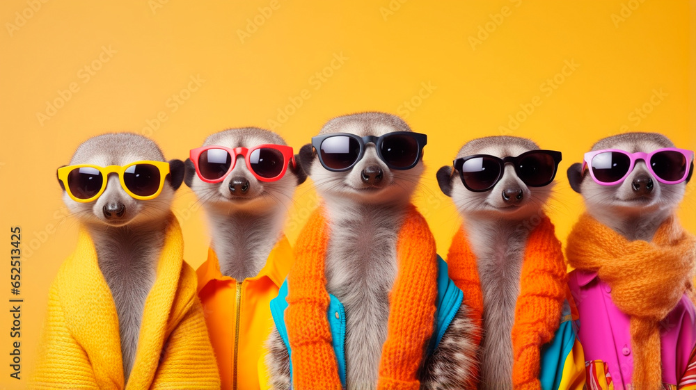 funny mongooses in glasses and flower clothes