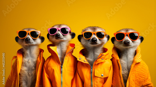 funny mongooses in glasses and flower clothes photo