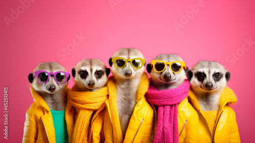 funny mongooses in glasses and flower clothes