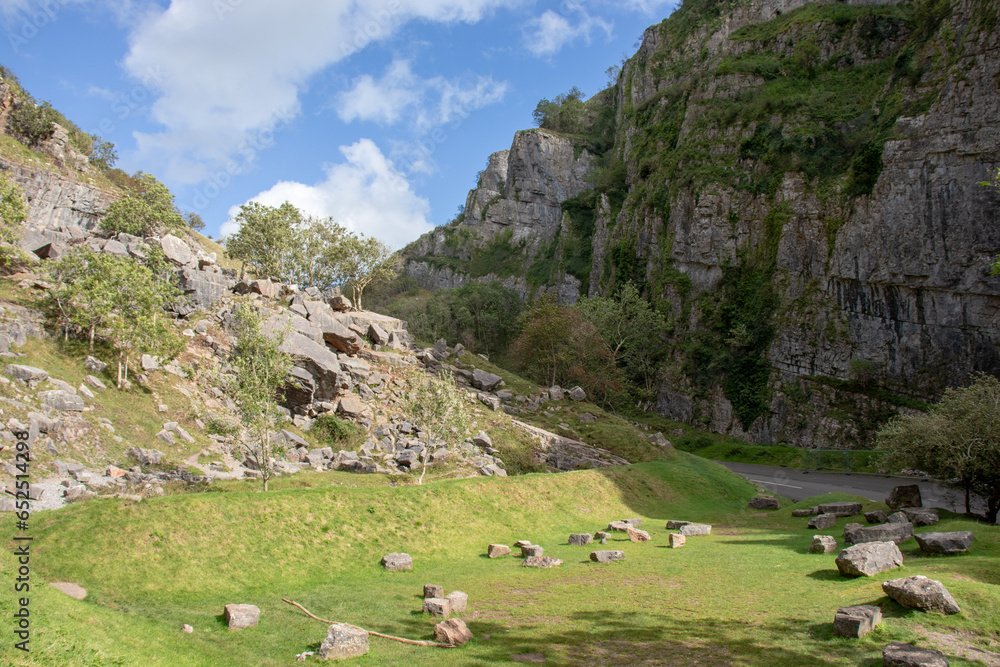 Rocky terrain along Cheddar Gorge in the Summertime. 