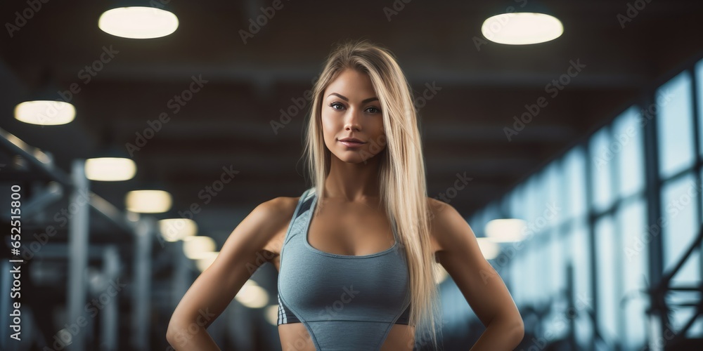 illustration of a beautiful blonde woman in a gym, generative AI illustration of a beautiful blonde woman in a gym, generative AI