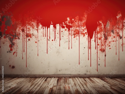 Spooky halloween theme. empty interior room with blood on the wall. 