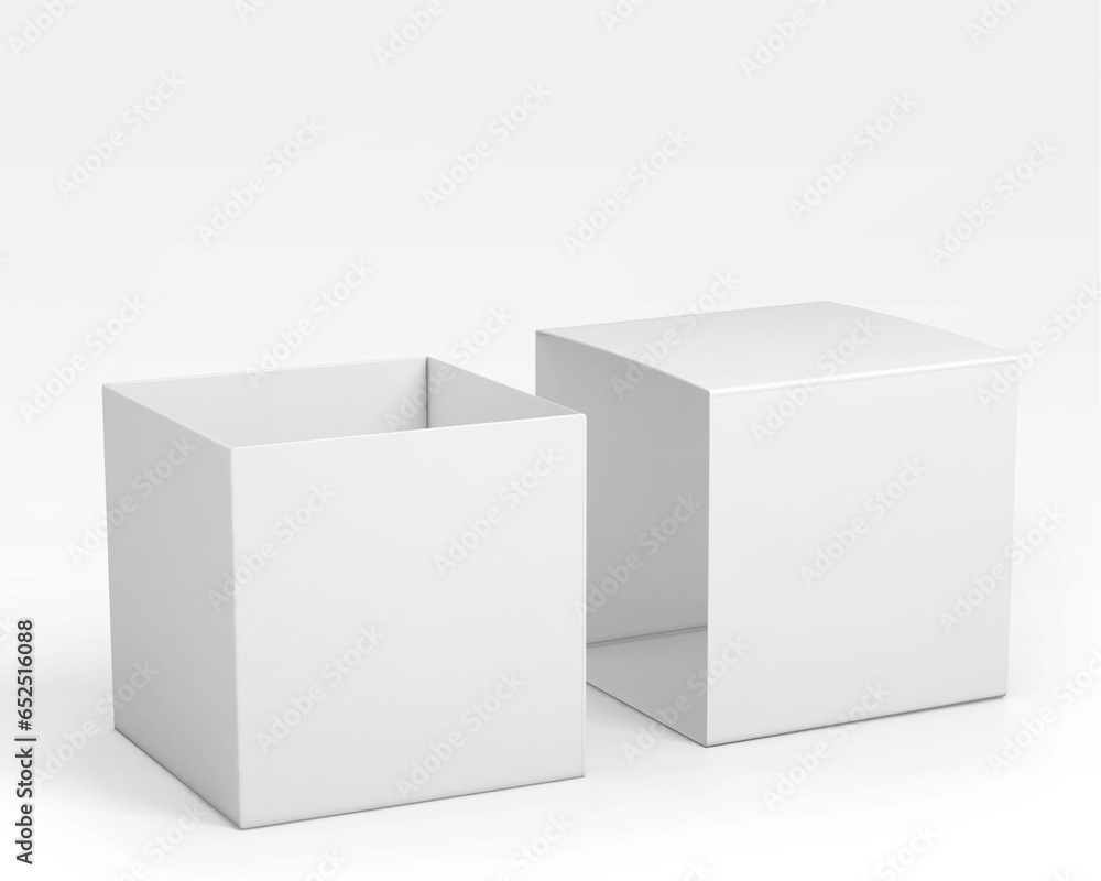 3D illustration. Square box mockup with lid isolated on white background 3D illustration. Square box mockup with lid isolated on white background