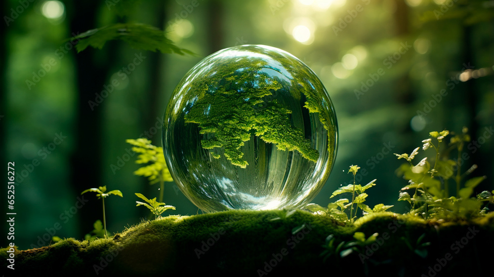green moss in a sphere in the forest green moss in a sphere in the forest