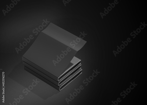 3D illustration. Hardcover book with dust jacket on black background