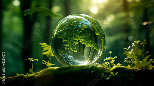 green moss in a sphere in the forest