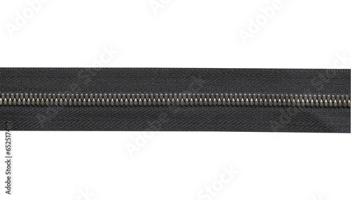 Black zipper of black cloth isolated on white background. photo