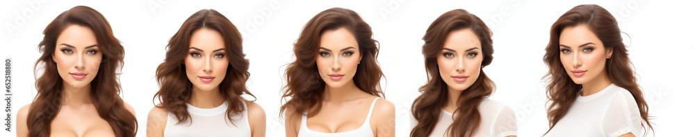 Portrait of a beautiful womans. Set  isolated on white