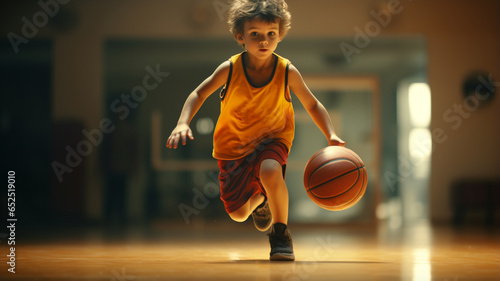 little boy playing basketball in the yard