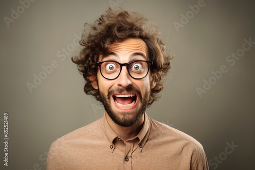 man squinting and grimacing in the studio