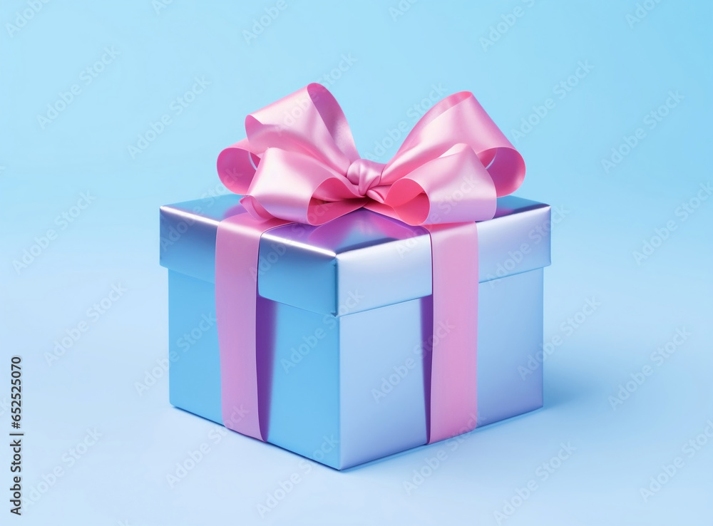 Christmas minimal concept gift box with ribbon bow on top, . With space for writing, copy writing Christmas minimal concept gift box with ribbon bow on top, . With space for writing, copy writing