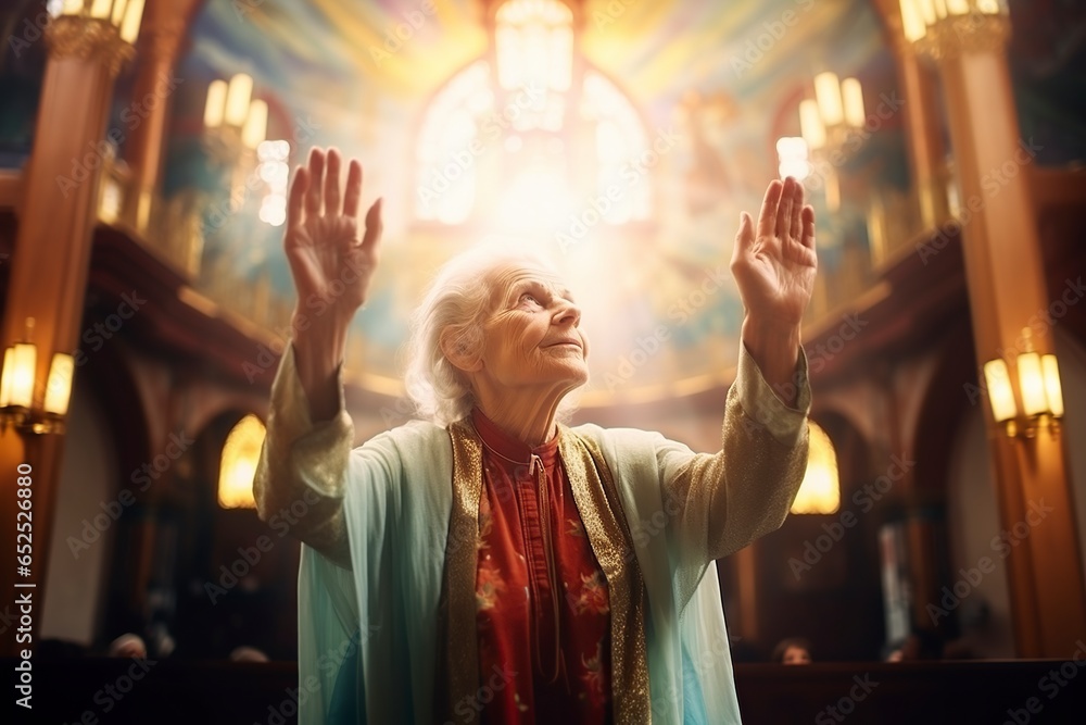 Φωτογραφία old woman in the church saying a prayer for the holy spirit