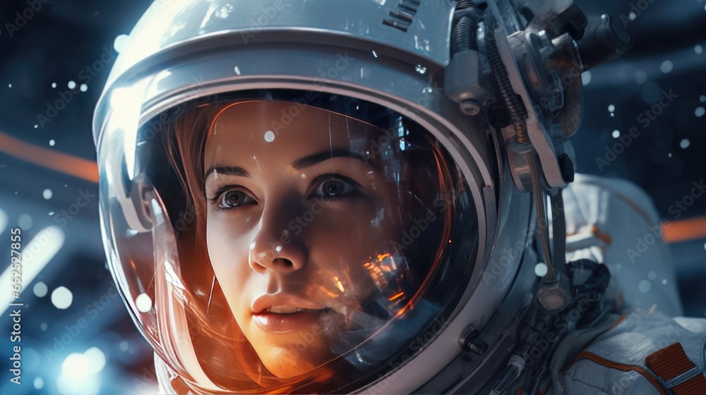 Young woman in a spacesuit Young woman in a spacesuit