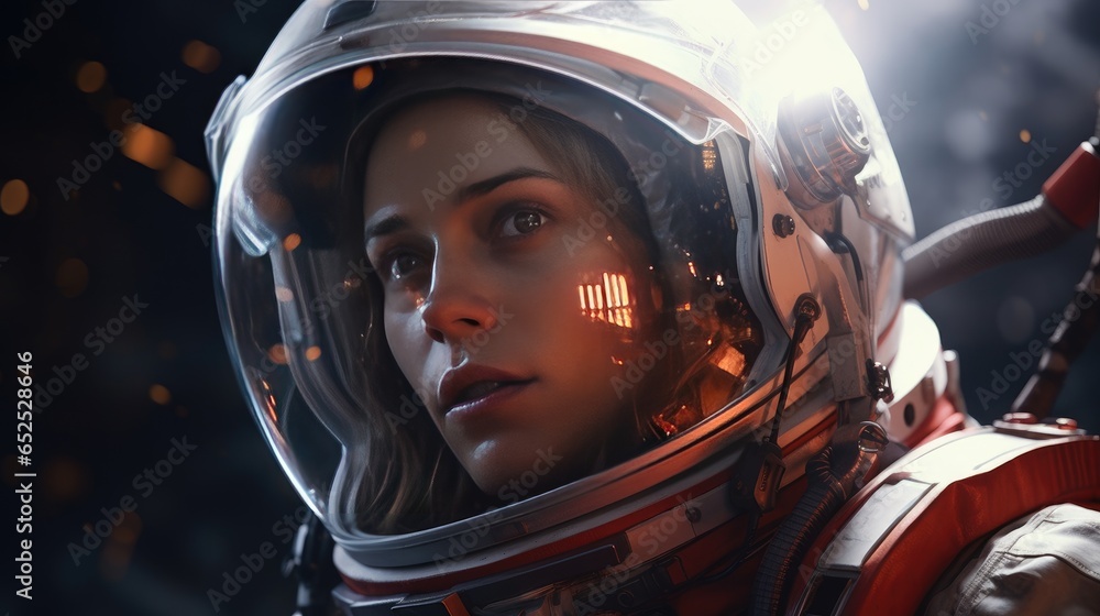 Young woman in a spacesuit