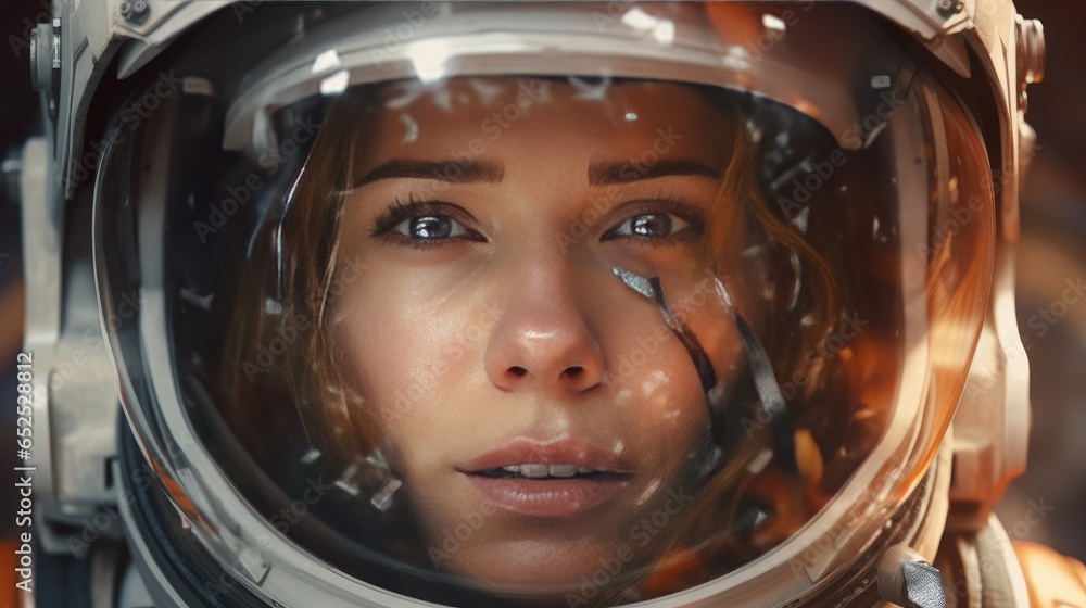 Young woman in a spacesuit Young woman in a spacesuit