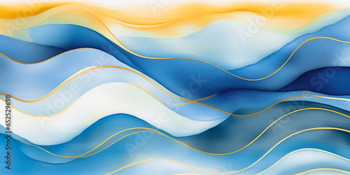Abstract wave watercolor brush strokes texture painting. Colorful art wavy lines grunge background. Bright colorful waves paint mix with stain, blot, with stripes. Ocean lustration backdrop for mobile © Vita