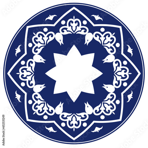 Round Frame, workpiece for your design. Ornamental elements and motifs of Kazakh, Kyrgyz, Uzbek, national Asian decor for plate, textile and print design. Circle frame. Vector. 
