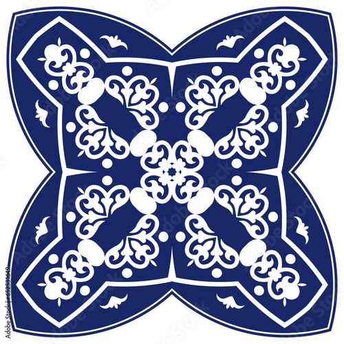 Square pattern, workpiece for your design. Ornamental elements and motifs of Kazakh, Kyrgyz, Uzbek, national Asian decor for plate, textile and print design. Circle frame. Vector. 