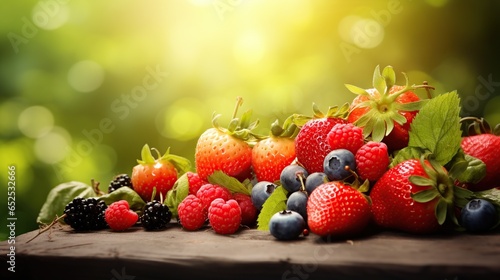 Fresh fruits isolated on nature blur background. AI generated image