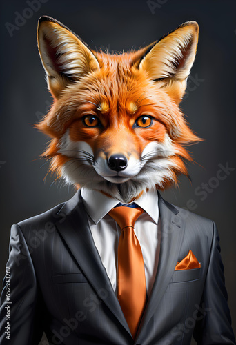 portrait of a fox wearing a business suit - generative ai