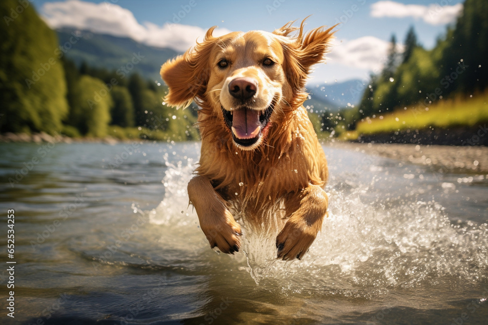 Dog wet fun happy breed outdoors pet summer water animal nature playful retriever