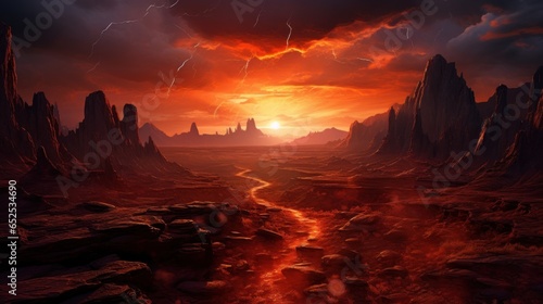 Breathtaking canyon sunset  spooky rock formations Game Art