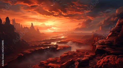 Breathtaking canyon sunset  spooky rock formations Game Art