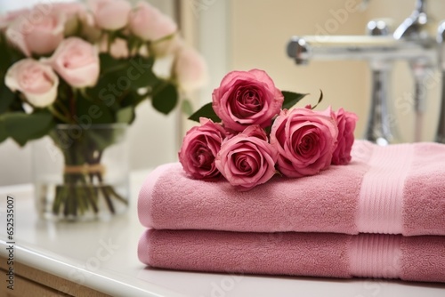 The velvety touch of cashmere towels embraces the exquisite form of a contented connoisseur, basking in an aromatic oasis, where fragrant rose petals delicately float upon the shimmering