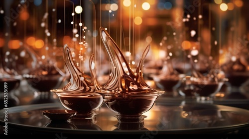Amidst an ethereal space adorned with crystalline candelabras, an avantgarde artist unravels the complex symphony of artisanal chocolate, fusing innovative textures and avantgarde flavors